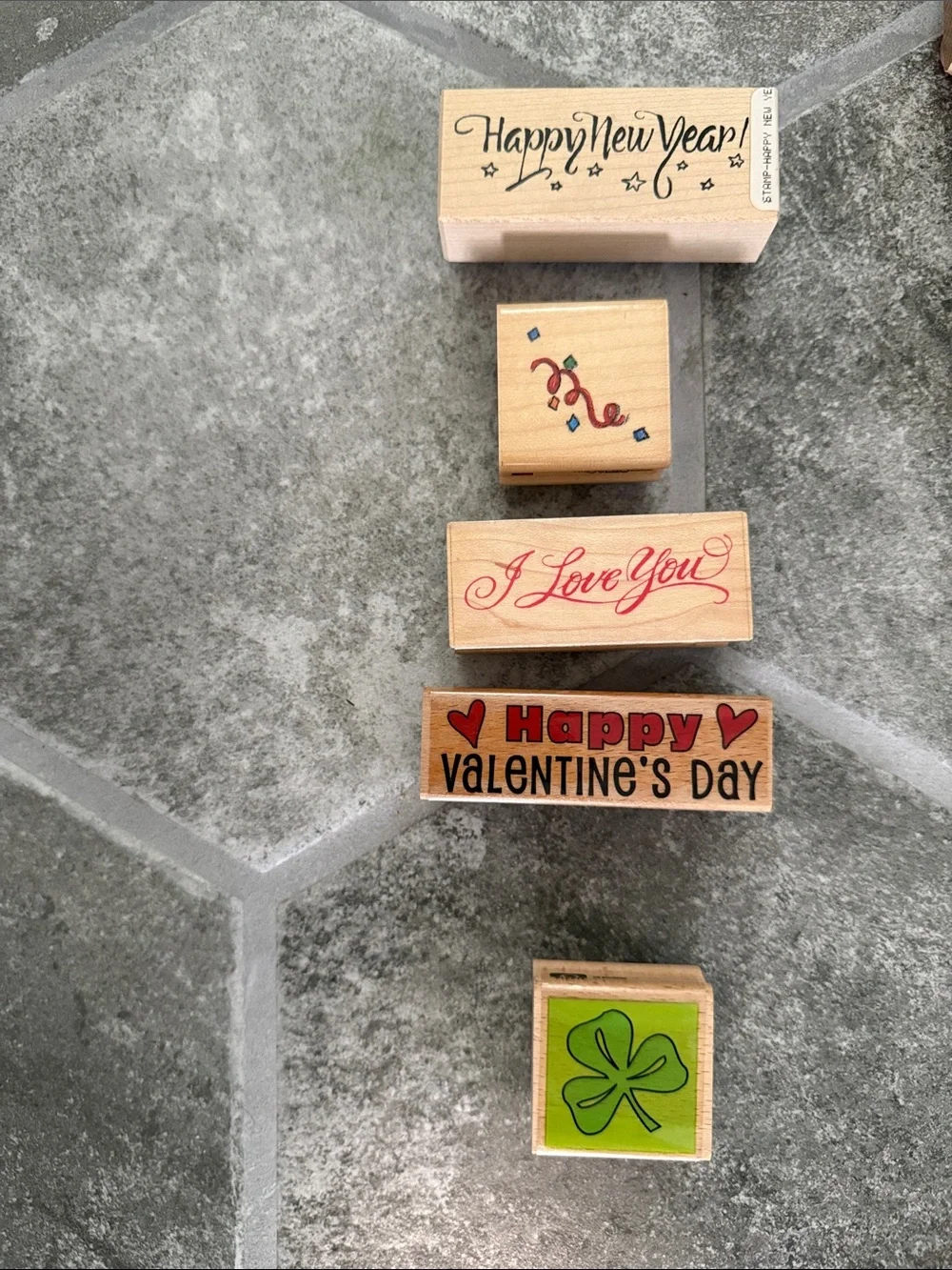 Giant Lot of 43 Mixed Holiday Wooden Rubber Stamps - Assorted Seasonal Designs